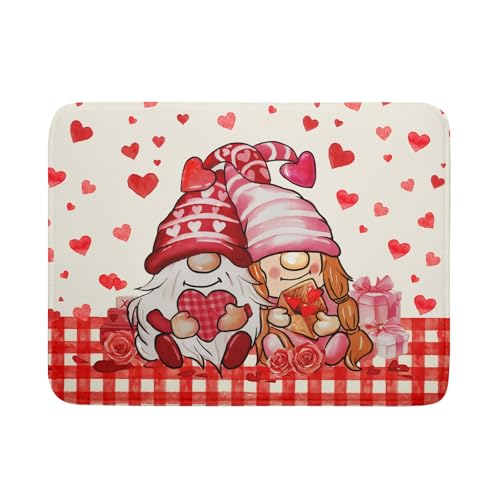 Love Gnome Dish Drying Mat 18"x24" Red Heart Microfiber Dish Drainer Rack Mat Holiday Absorbent Dishes Pad for Kitchen Counter Sink Decor