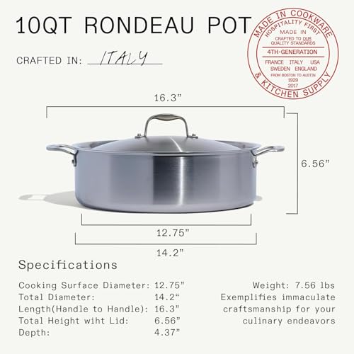 Cookware 10 Quart Stainless Steel Rondeau Pot w