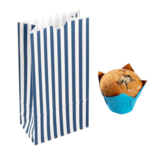 Blue And White Stripe Paper Bag (100 Count)