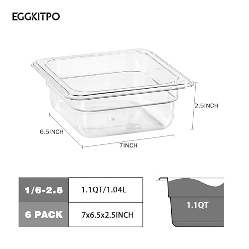 1 6 Clear Food Pans 6 pack 2.5 Inch Deep Pan Stackable Polycarbonate Food Pan for Commercial Kitchen Restaurant Use BPA free (6 Count)