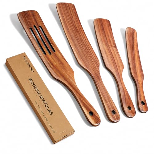 Spurtle Set Natural Acacia Wooden Kitchen Utensils Set of 4 (4 Count)