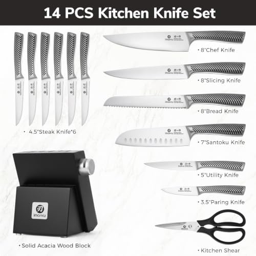 14 Piece Japanese Gyutou Stainless Steel Knife Set with Block (14 Count)