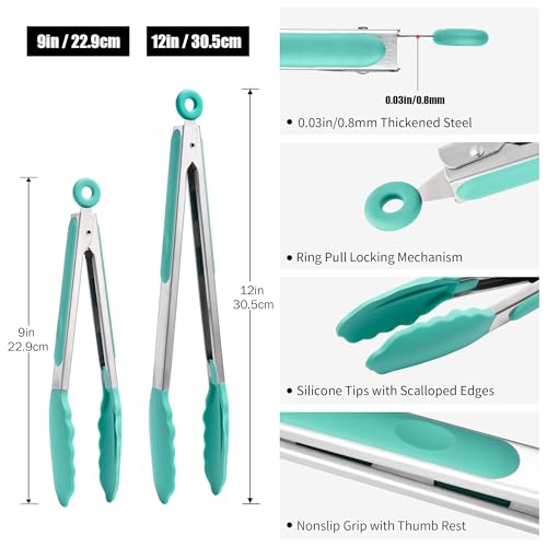 Kitchen Tongs with Silicone Tips for Cooking Serving