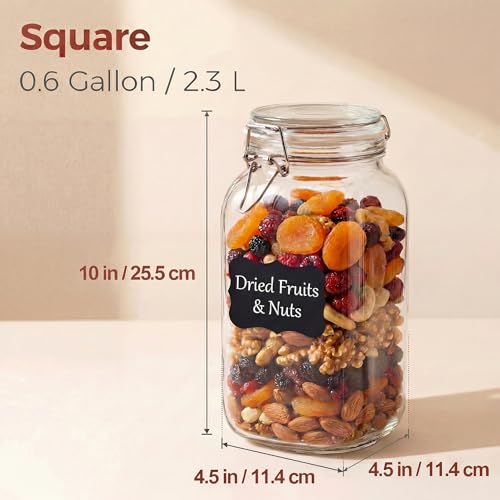 78oz Large Square Glass Jars with Airtight Lids (3 Count)