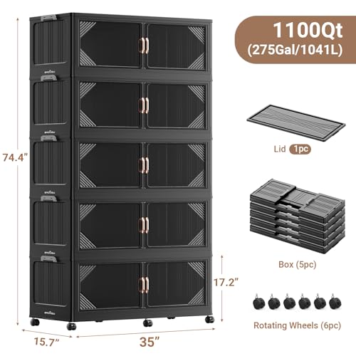 V60 1100QT Plastic Stackable Storage Bins with Lid (5 Count)