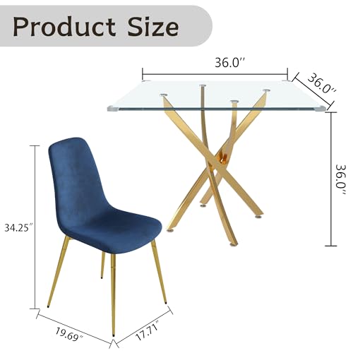 36" Square Glass Dining Table Set for 4