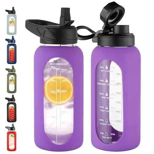 32 oz Glass Water Bottle with Straw