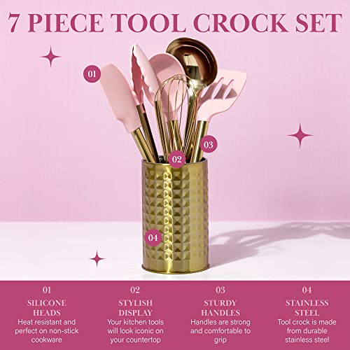 Kitchen Set Tool Crock with Silicone Cooking Utensils