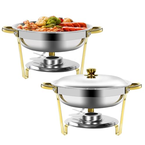 Gold & Silver Chafing Dishes for Buffet with Lid 5QT
