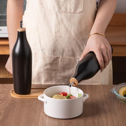 Sweejar Matte Ceramic Olive Oil Dispenser Bottles with Bamboo Tray