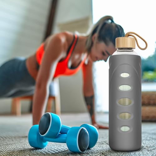 32 oz Narrow Mouth Glass Water Bottle with Windowed Silicone Sleeve