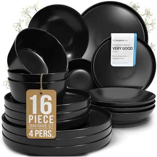 16 Piece Black Dinnerware Set for 4 (16 Count)