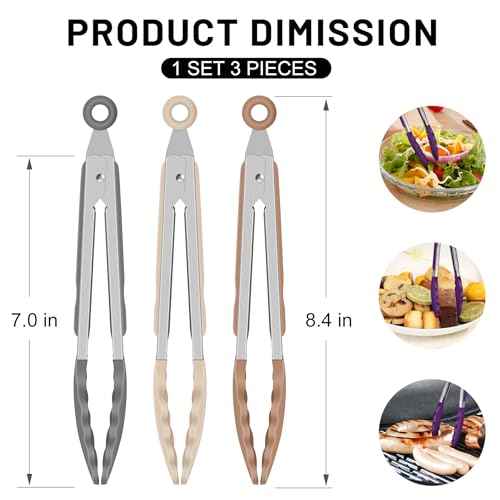 Mini Silicone Kitchen Tongs for Cooking (3 Count)