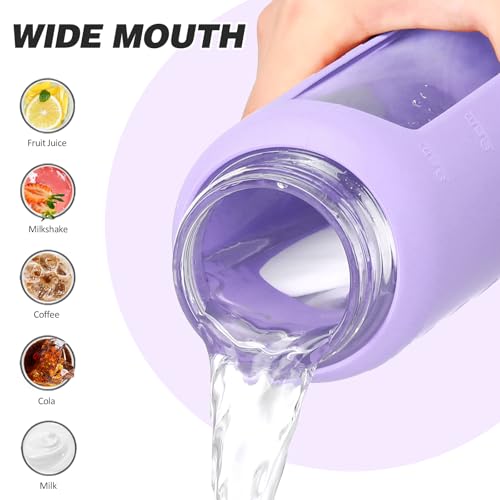 24oz Glass Water Bottle with Straw and 2 Lids