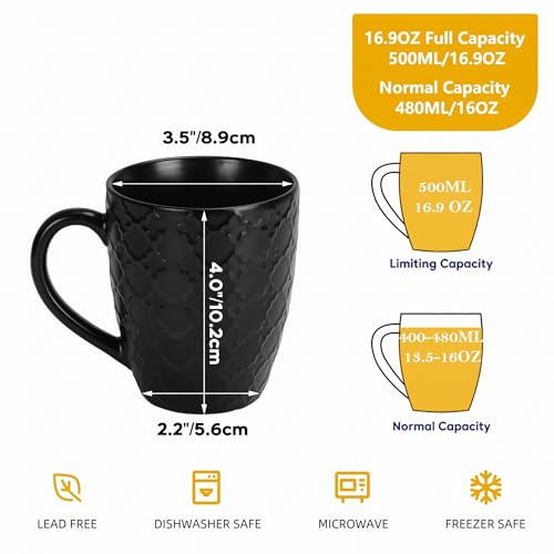 16 OZ Black Coffee Mugs Set of 6 (6 Count)