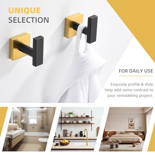 Bathroom Towel Hook Black & Gold (2 Count)