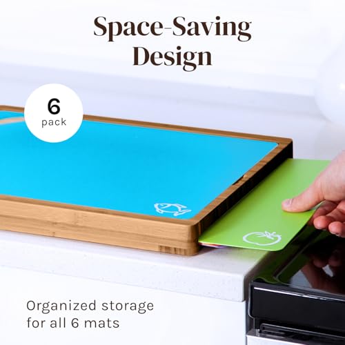 Dark Bamboo Cutting Board Set with 6 Mats