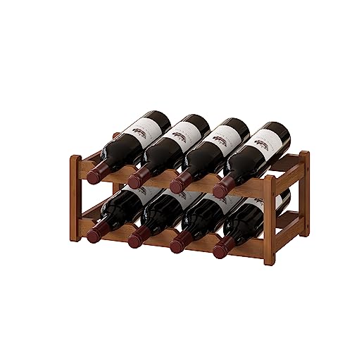 Bamboo Wine Rack Wine Storage Cabinet Shelf 8 Bottle Wine Racks Countertop Sturdy for Kitchen Dining Room Pantry