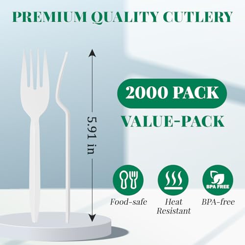 2000 Count White Plastic Forks