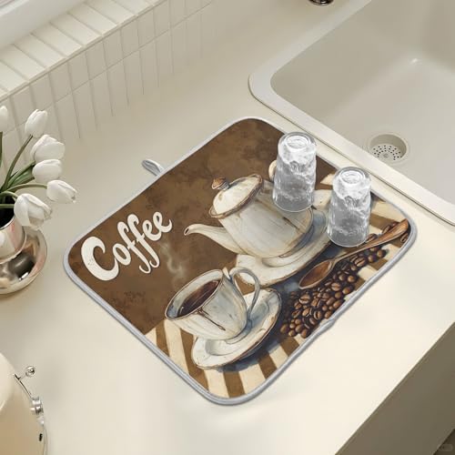 Coffee Themed Dish Drying Mat for Kitchen Counter Absorbent Microfiber Small Drying Pad Dish Mats for Kitchen Countertops 16 x 18 Inch242