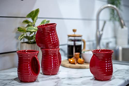 Ribbed 14 ounce Ceramic Stoneware Handwarmer Mugs Set of 4 (4 Count)