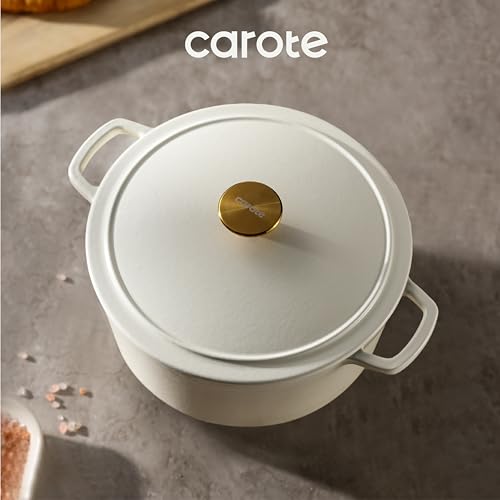 5QT Cream White Enameled Cast Iron Dutch Oven Pot with Lid