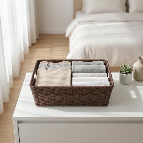 Large 2 Pack Plastic Wicker Storage Baskets (2 Count)