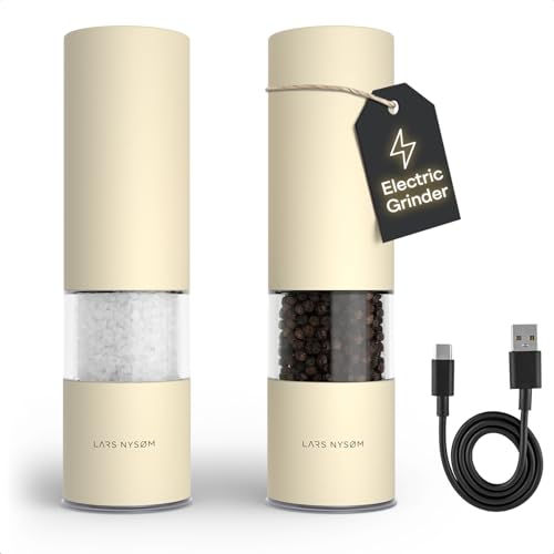 Electric Salt and Pepper Grinder Set I Automatic Salt and Pepper Mills with Adjustable Ceramic Grinder I USB Rechargeable Electric Spice Mill Set with LED Light