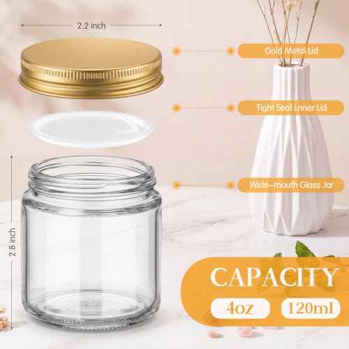 24 Pcs 4 oz Glass Jars with Gold Lid and Inner Liners (24 Count)