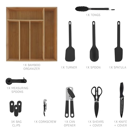 Bamboo Kitchen Utensil Set with Drawer Organizer