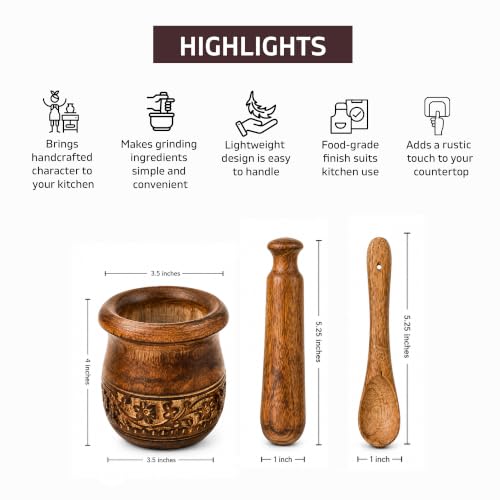 Wooden Carved Mortar and Pestle
