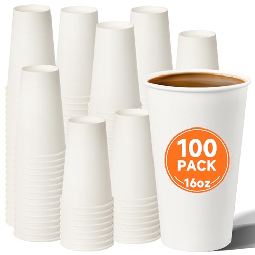 100 Pack 16 oz Disposable Paper Coffee Cups (100 Count)