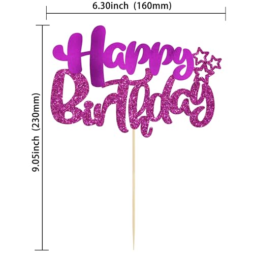 1Pcs Happy Birthday Cake Topper Glitter Happy Birthday Cake Pick Decorations for Celebrating Baby Shower Theme Kids Boys Girls Anniversary Party Decorations Supplies Purple