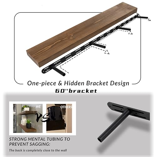 Walnut Floating Shelves 60 inch Long for Wall