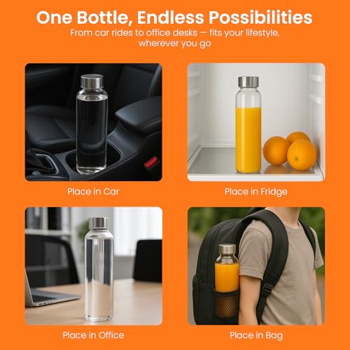 Clear Glass Bottles with Lids 18oz Water Bottles (6 Count)