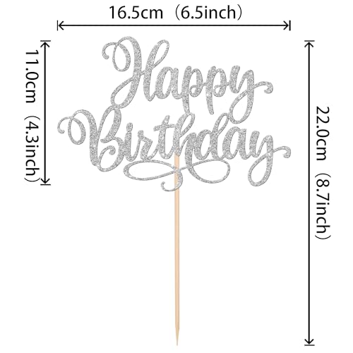 1 PCS Happy Birthday Cake Topper Glitter Happy Birthday Cake Pick for Celebrating Happy Birthday Anniversary Party Cake Decorations Supplies Silver