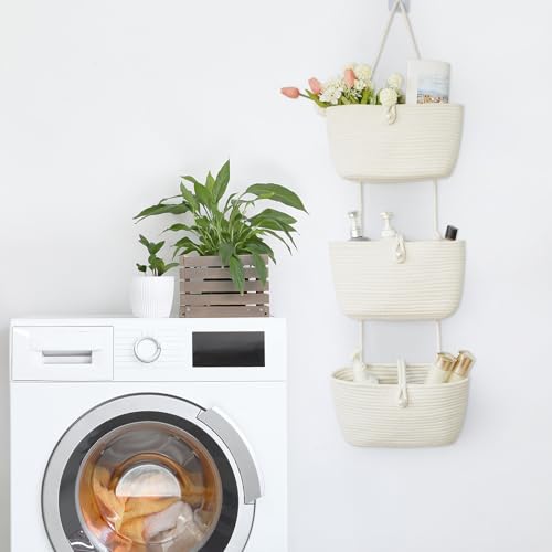 3 Tier Hanging Baskets for Storage with Pearl Button Strap (33.12 Ounce)