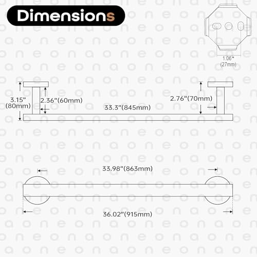 36 Inch Bathroom Towel Bar Bath Towel Rack Kitchen Towel Holder Long Towel Rails Wall Mounted SUS304 Stainless Steel Matte Black AN4001MB