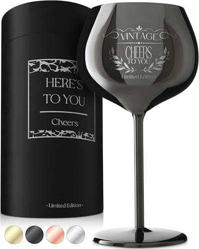 Cheers to You Birthday Wine Glass with Engraved Vintage Quote