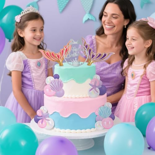27pcs Mermaid Theme Birthday Cake Decorations 3D Tails (27 Count)