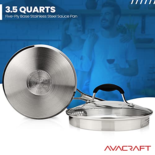 3.5 Quart Stainless Steel Saucepan with Glass Strainer Lid