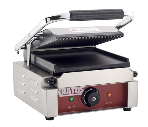 Commercial Electric Panini Sandwich Grill with Grooved Top and Smooth Bottom Plates