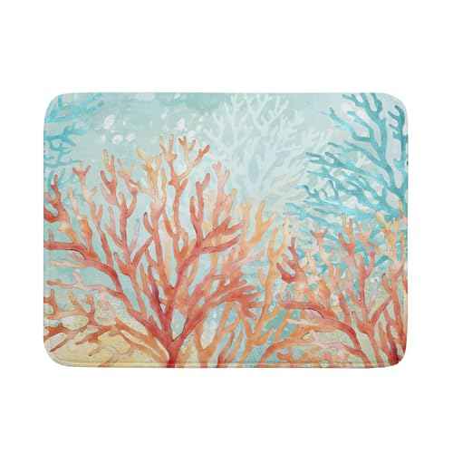 Coastal Coral Dish Drying Mat Beach Ocean Drainer Rack Mat 18x24 Inch Microfiber Absorbent Reversible Dish Dry Pad for Kitchen Counter Sink