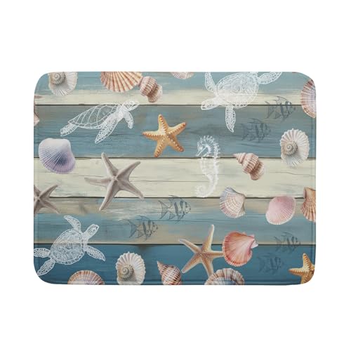 Coastal Starfish Dish Drying Mat Summer Sea Turtle Drainer Rack Mat Absorbent Microfiber Kitchen Countertop Protector Dishes Pad 18x24 inch