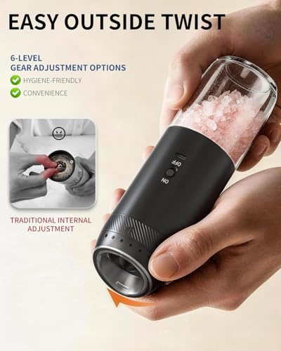 Gravity Electric Salt and Pepper Grinder Set Rechargeable Automatic Pepper Mills with External Adjustable Coarseness (2 Count)