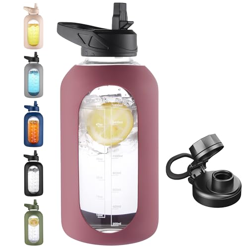 64 oz Glass Water Bottle with Straw