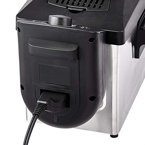 3.2-Qt (3.0L) Electric Deep Fryer with Adjustable Temperature Control, Easy Draining Basket, Viewing Window, Fast-Heating 1500W, Stainless Steel Exterior, Black & Silver