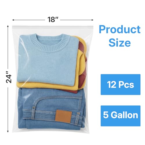 12Pcs Clear 18" x 24" Large Storage Plastic Bags (12 Count)