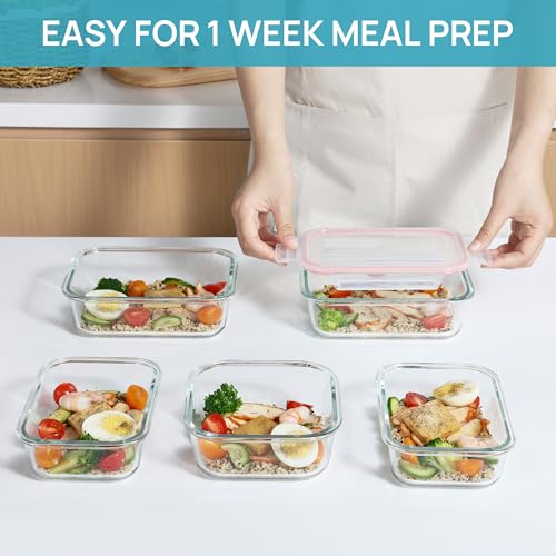 8 Pack Glass Food Storage Containers with Airtight Lids (8 Count)