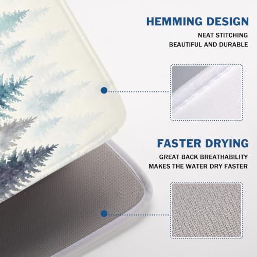 Pine Tree Dish Drying Mat Natural Forest Fog Microfiber Dishes Pad 18x24 Inch Absorbent Fast Dry Dish Drainer Rack Mats for Kitchen Counter